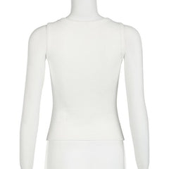 Square neck bowknot pattern ribbed tank top