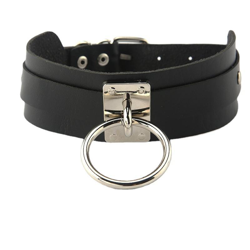 O ring PU leather adjustable choker necklace