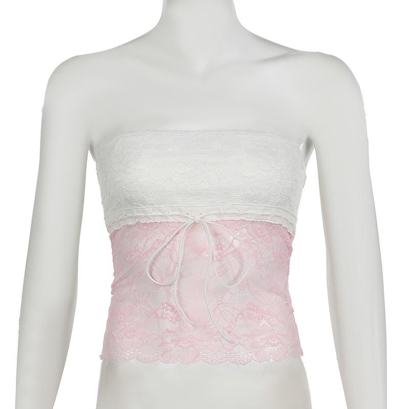 Lace knotted backless tube top