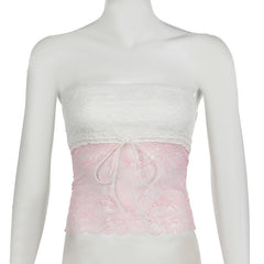 Lace knotted backless tube top