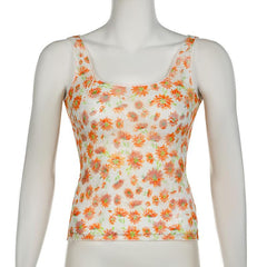 U neck flower print backless cami top