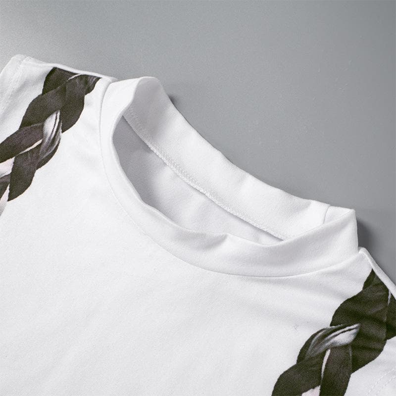 High neck braids pattern contrast sleeveless tank top