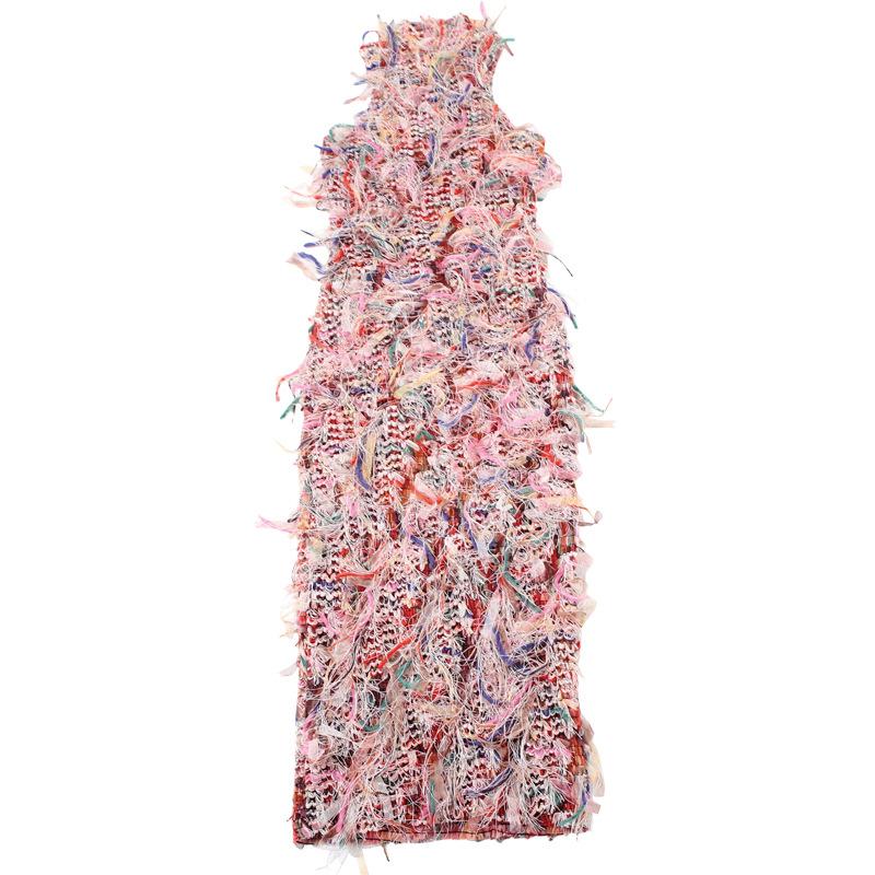 Sleeveless textured ruffle midi dress