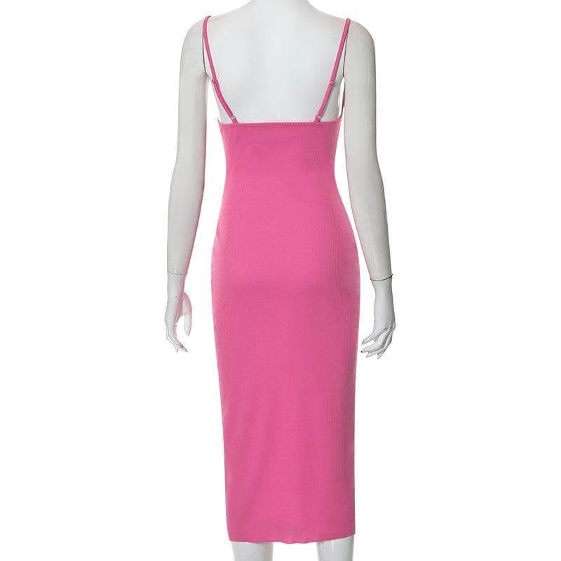 Sleeveless solid ruched ribbed backless cami dress  | red tango dress