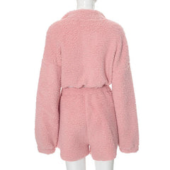 Long sleeve fluffy zip-up pant set