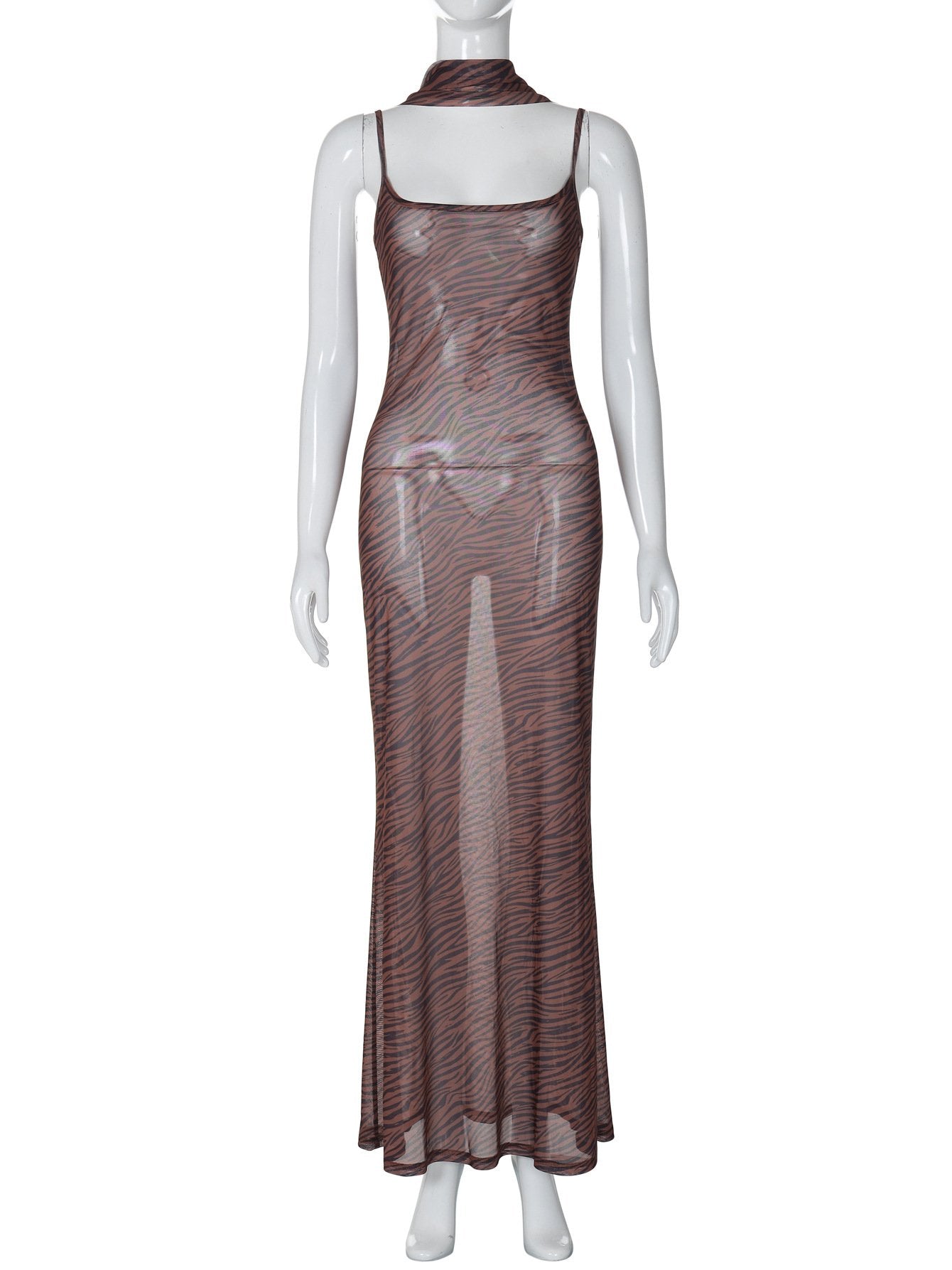 Tiger print sheer mesh cami maxi dress  | samba dress