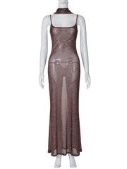 Tiger print sheer mesh cami maxi dress  | samba dress