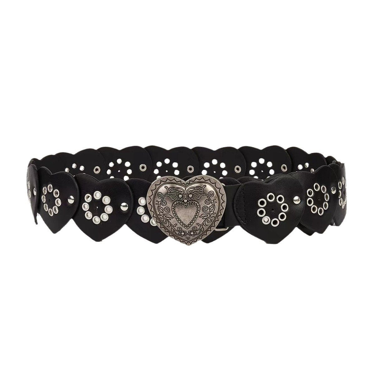 Heart hollow out patchwork PU leather belt