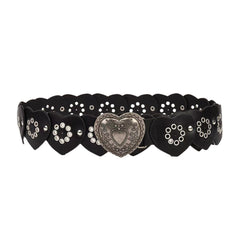 Heart hollow out patchwork PU leather belt