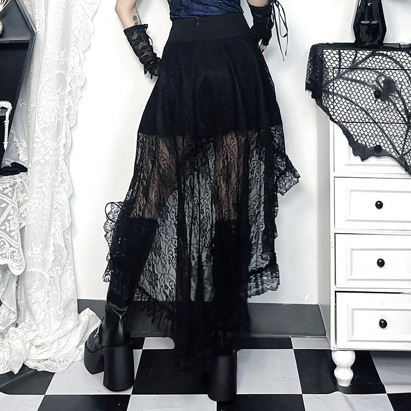 Lace o ring buckle midi skirt