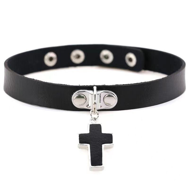 PU leather rivet o ring metal chain necklace