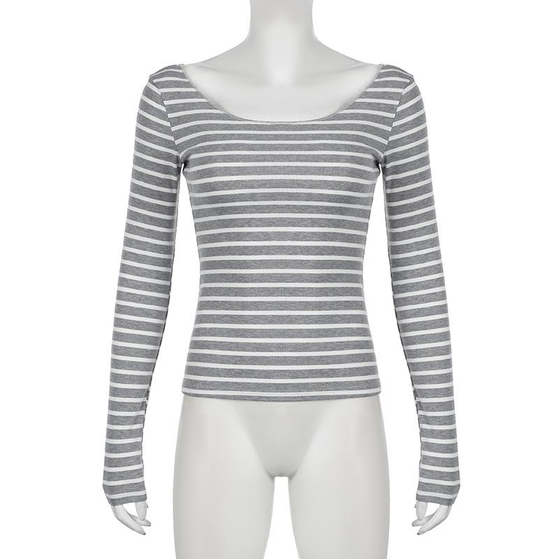 Long sleeve off shoulder striped top