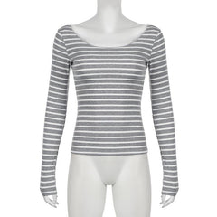 Long sleeve off shoulder striped top