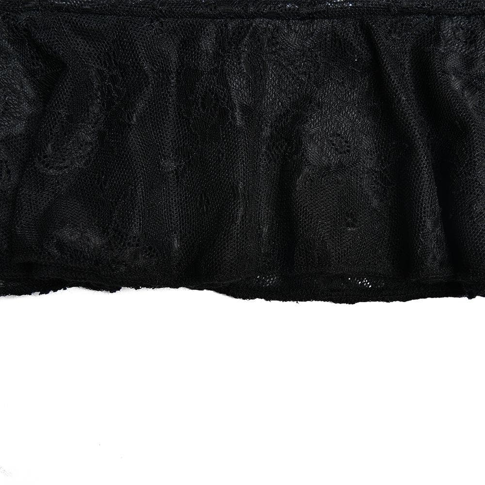 U neck lace solid see through bowknot cami mini skirt set
