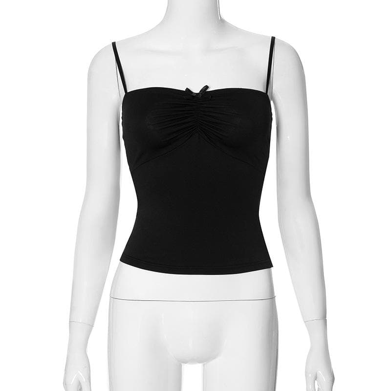 Ruched bowknot sweetheart neck backless cami top