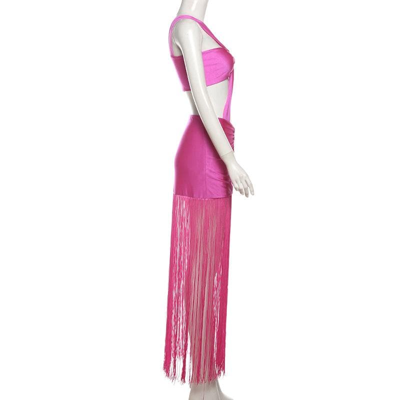 Ruched knotted tassels metallic cami mini dress  | red tango dress