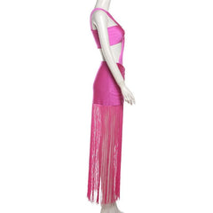 Ruched knotted tassels metallic cami mini dress  | red tango dress