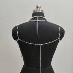 Halter pearls hollow out backless tassels top