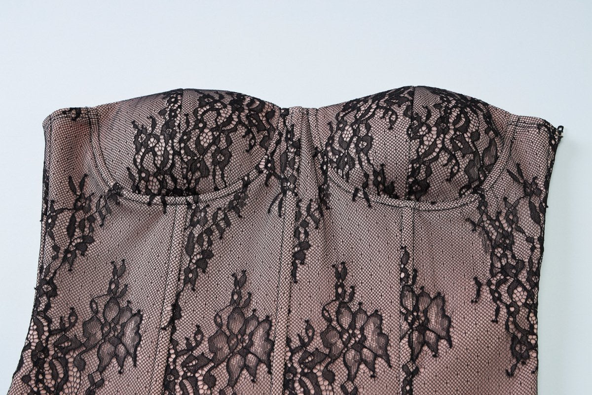Sweetheart neck bustier lace zip-up tube top