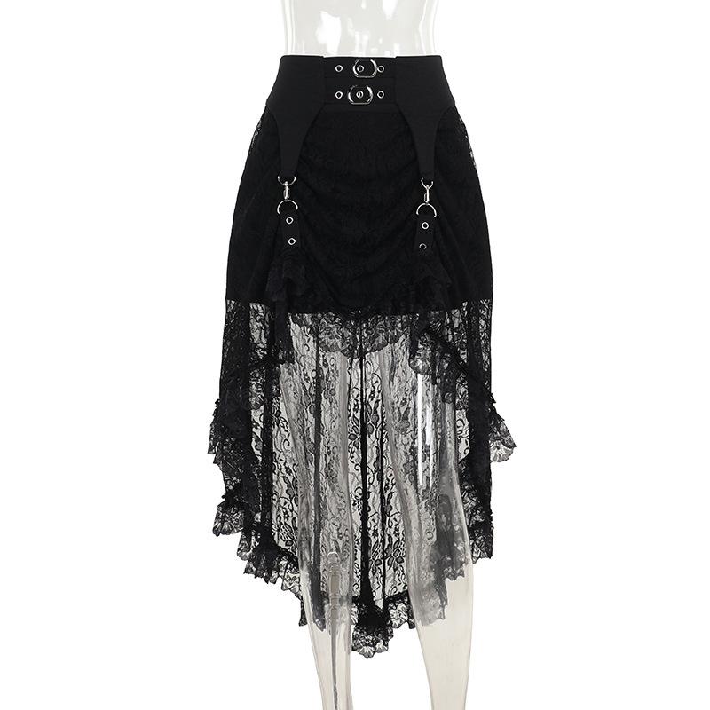 Lace o ring buckle midi skirt