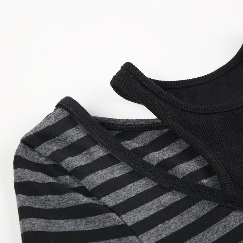Striped long sleeve knitted patchwork top