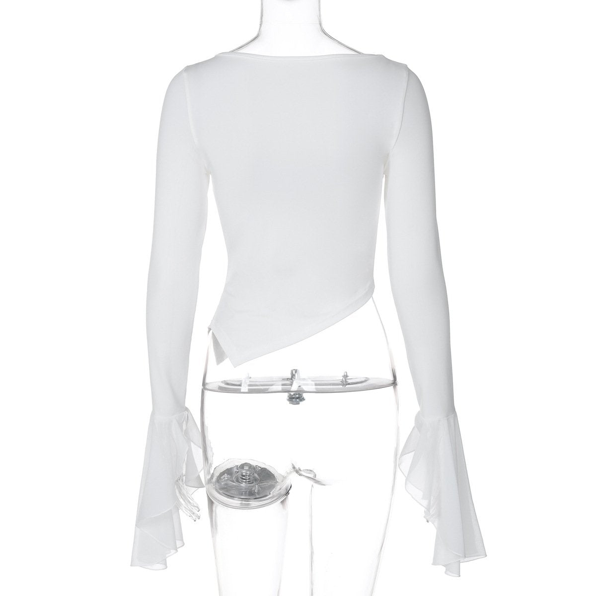 Long flared sleeve crewneck irregular solid top