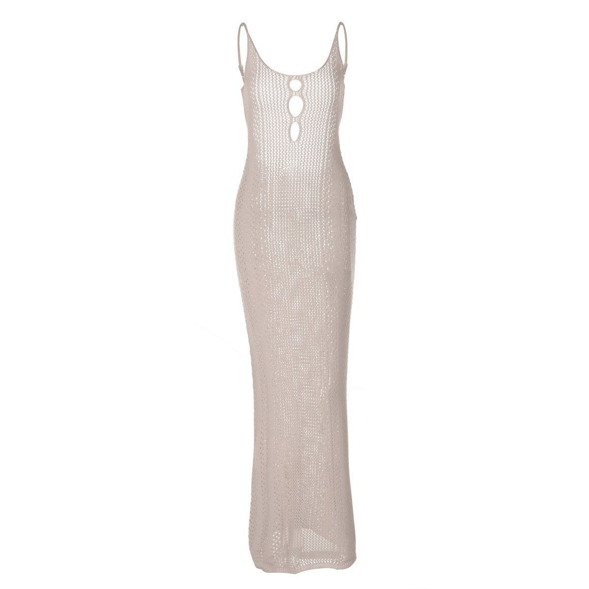 Knitted hollow out backless cami maxi dress