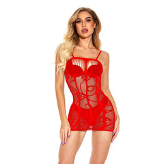 Lace hollow out solid cami mini dress  | red tango dress