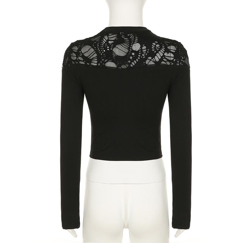 Long sleeve crewneck hollow out top