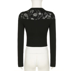 Long sleeve crewneck hollow out top