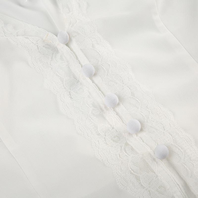 V neck button lace hem solid tank top
