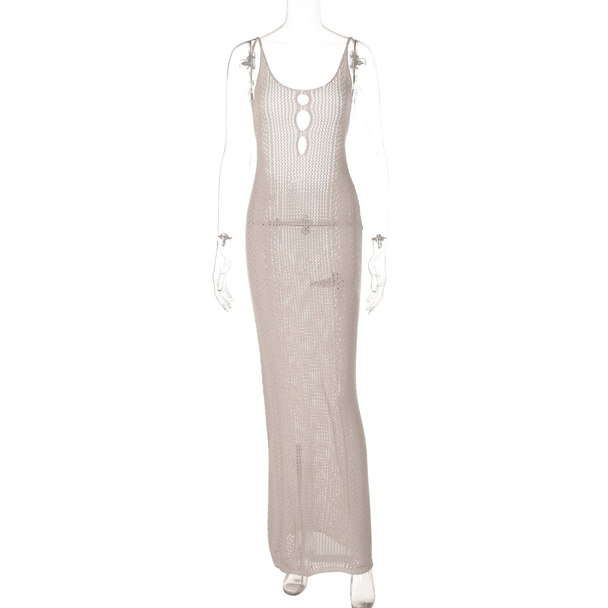 Knitted hollow out backless cami maxi dress