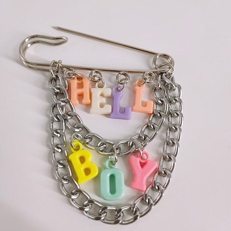 Letter multicolor clay pendant pin
