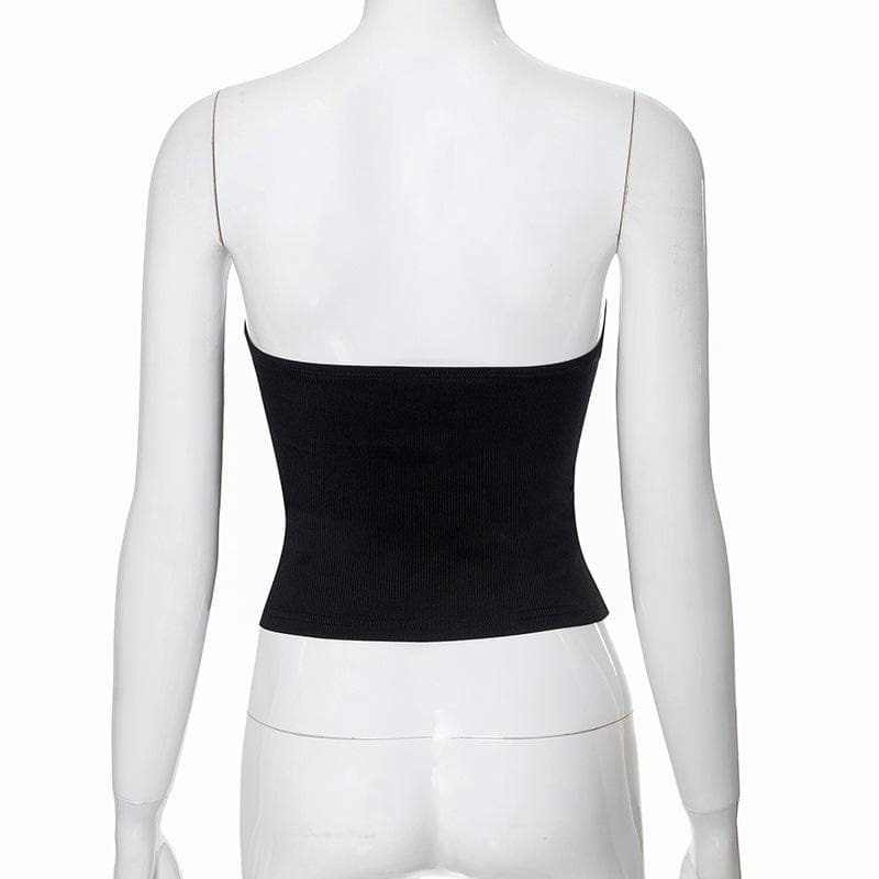 Rose applique ribbed backless tube top