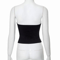 Rose applique ribbed backless tube top