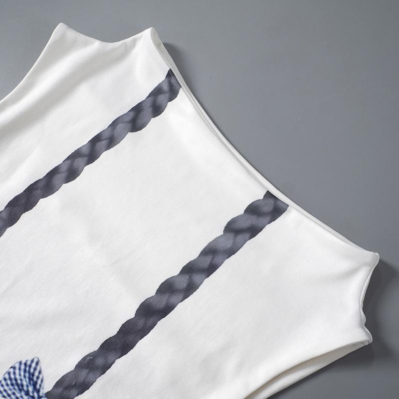 Cap sleeve braid print contrast top