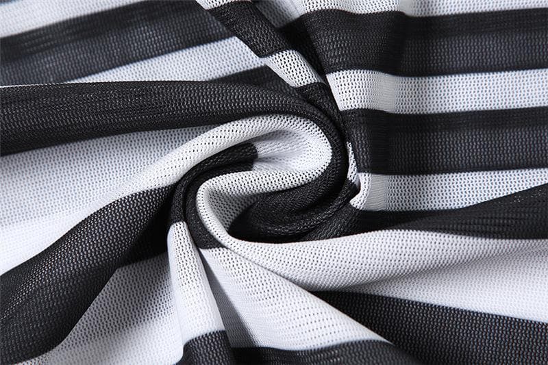 Irregular sheer mesh see through one shoulder striped mini dress  | samba dress