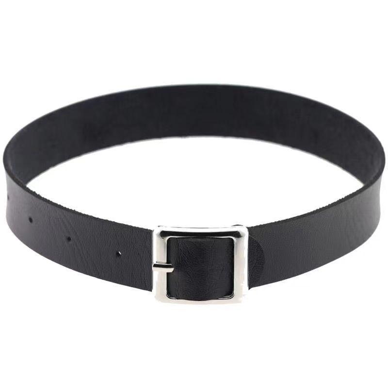 PU leather rivet o ring metal chain necklace