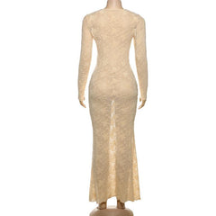Long sleeve lace crewneck maxi dress