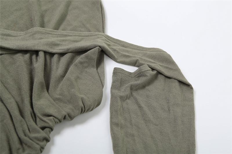 Long sleeve irregular hollow out ruched solid top