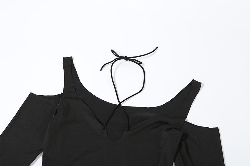 Hollow out long sleeve halter cross front self tie maxi dress  | black rave dress