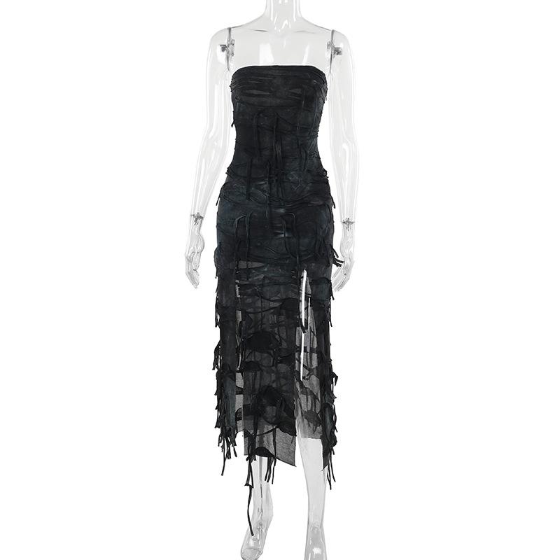 Tie dye slit backless tube maxi dress