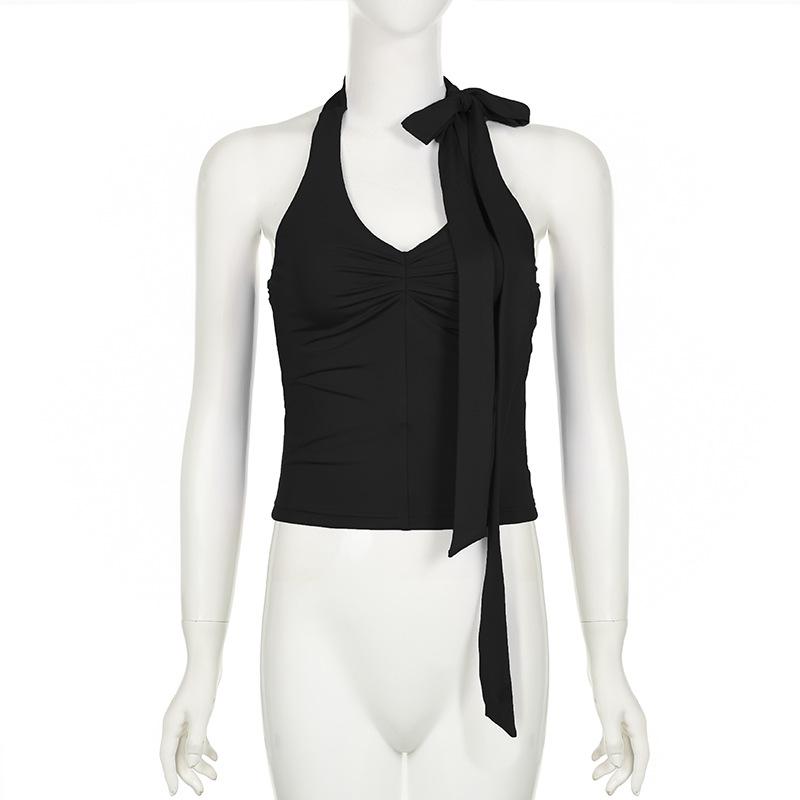 Halter knotted irregular v neck backless top