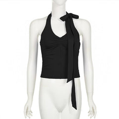 Halter knotted irregular v neck backless top