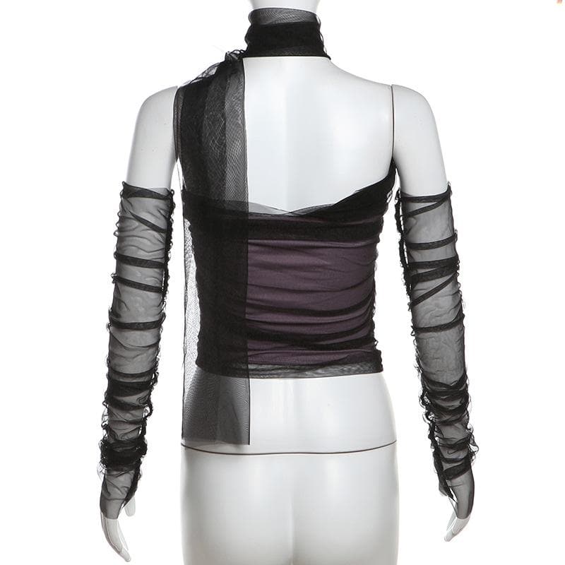 Halter off shoulder gloves mesh top