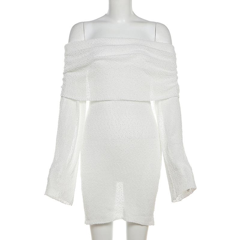 Long sleeve off shoulder knitted mini dress