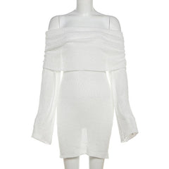 Long sleeve off shoulder knitted mini dress