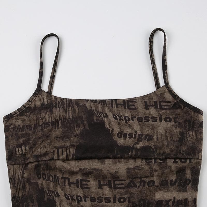 Print backless contrast cami top