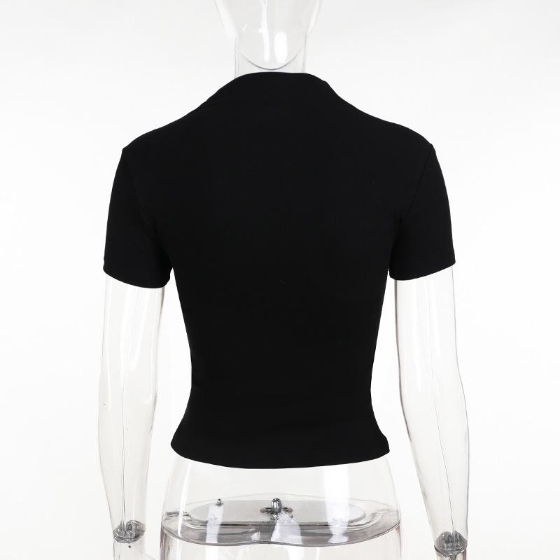 Short sleeve high neck butterfly beaded top