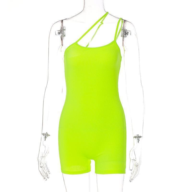 Solid one shoulder backless romper